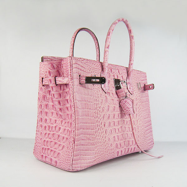 High Quality Fake Hermes Birkin 35CM Crocodile Head Veins Leather Bag Pink 6089 - Click Image to Close